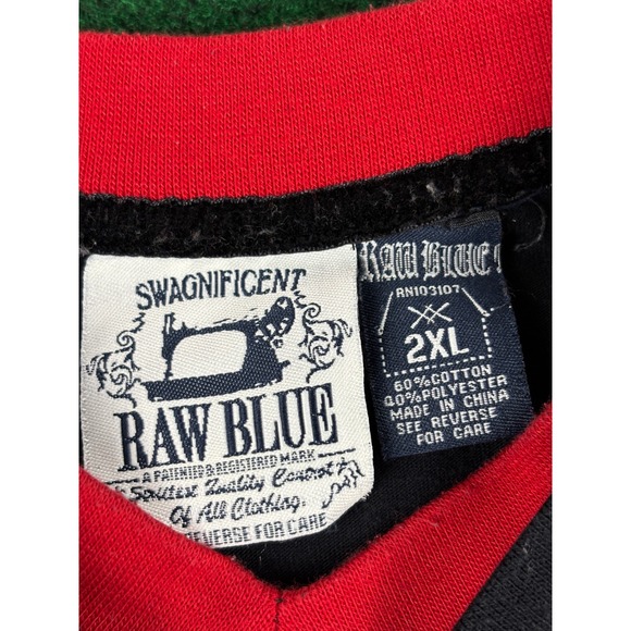 Raw Blue Graphic Tee T Shirt V Neck Red Trim Bee R Logo Mens 2XL - Picture 3 of 7